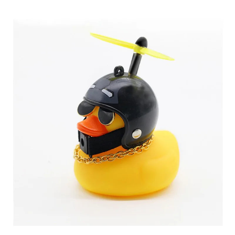 Small Yellow Duck Put A Helmet Sunglasses Propeller Duckling Car Cute Decoration