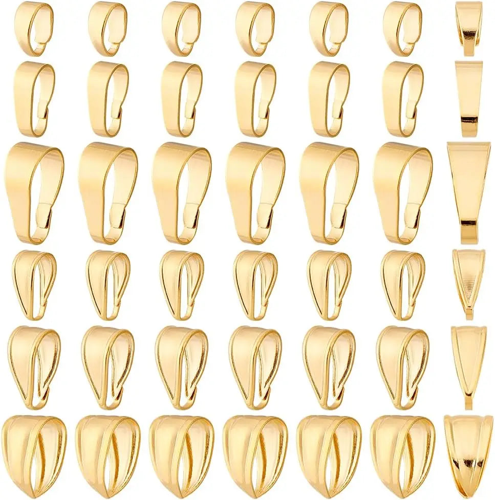 60pcs 24K Gold Plated Pendant Clasp Connectors 6 Styles Golden Pinch Bails Brass Necklace Charm Clasp Jewelry Clasps Making Kit