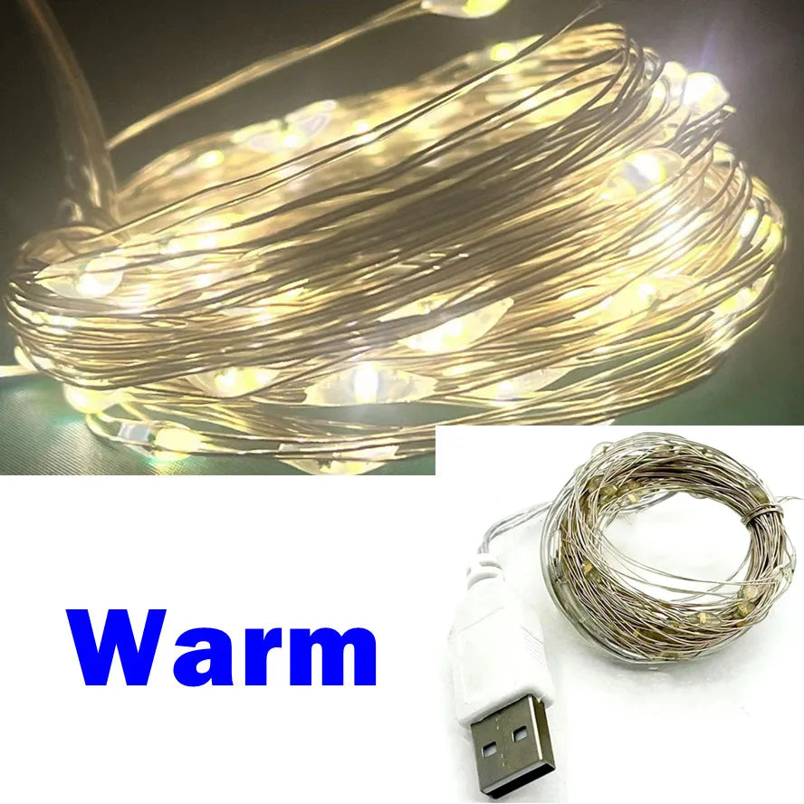 3/10/20M USB LED String Lights Copper Silver Wire Garland Light Waterproof Fairy Lights For Christmas Wedding Party Decoration