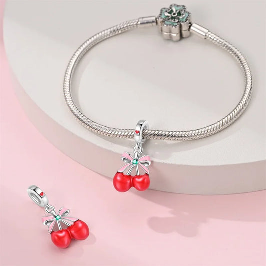 925 Silver Color Strawberry Cherry Apple Avocado Fruit Charms Beads Fit Pandora 925 Original Bracelets Fine DIY Birthday Jewelry