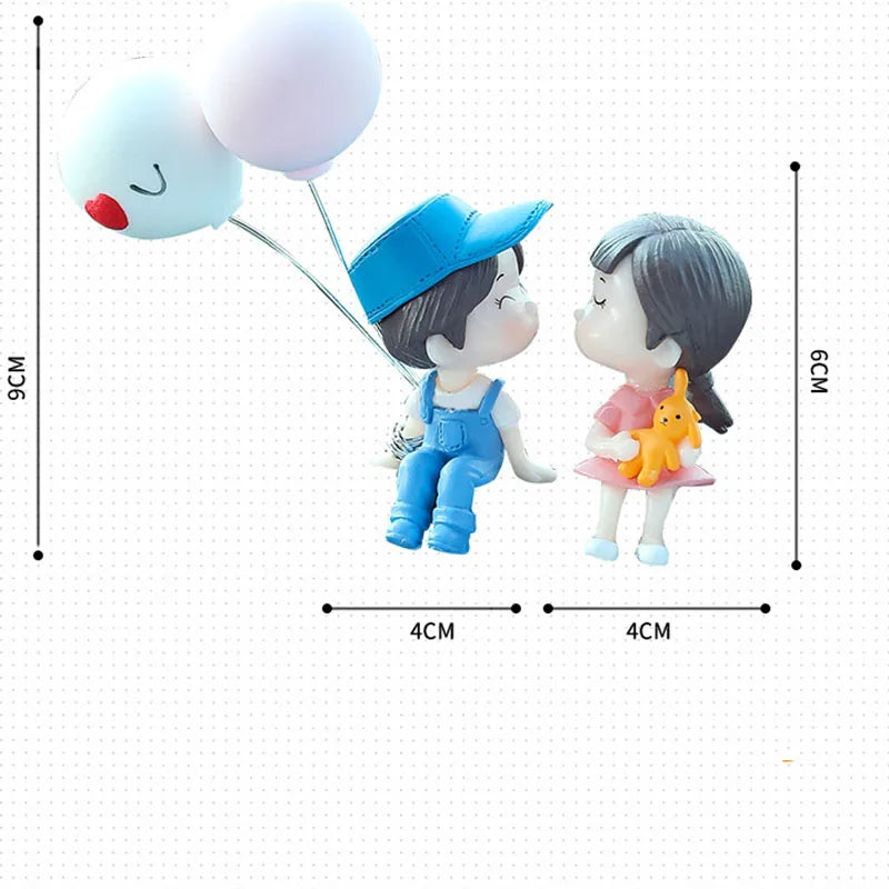 Car Ornaments Cute Cartoon Couples Action Figure Figurines Balloon Ornaments Auto Interior Accessories For Dashboard Girls Gifts