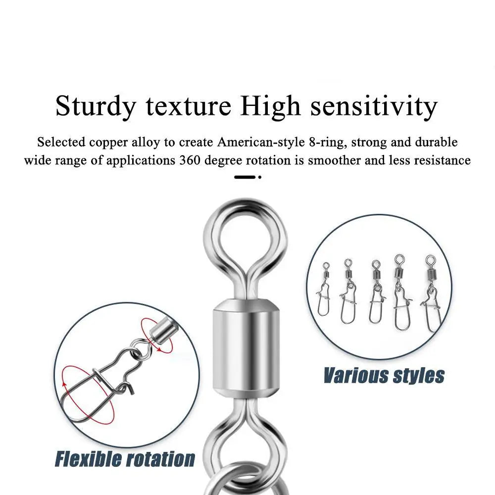 50pcs Fishing Connector Stainless Steel Snap Bearing Rolling Fishing Hooks Sea Fishing Lure Multifunction Pin Jig Tackle