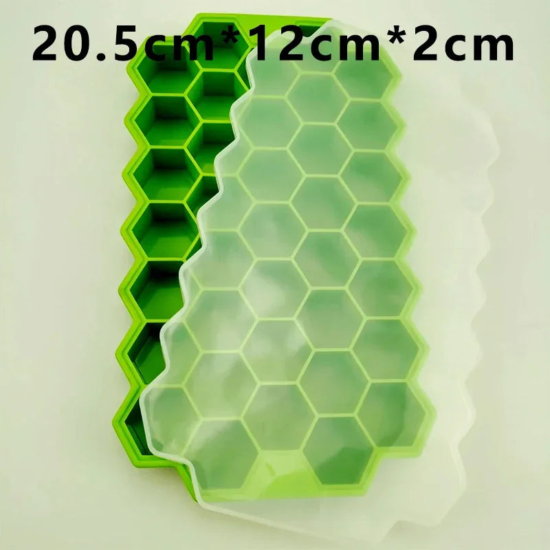 37-grid Silicone Ice Cube Mold with Cover Cellular Mesh Stackable DIY Ice Mold Reusable Food Grade Kitchen Utensils