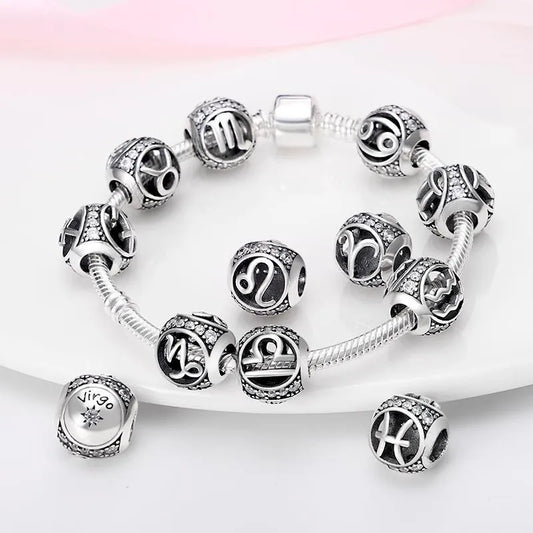 925 Sterling Silver Lucky Twelve Constellations Charms Beads For Women Fit Pandora 925 Original Bracelets DIY Birthday Jewelry