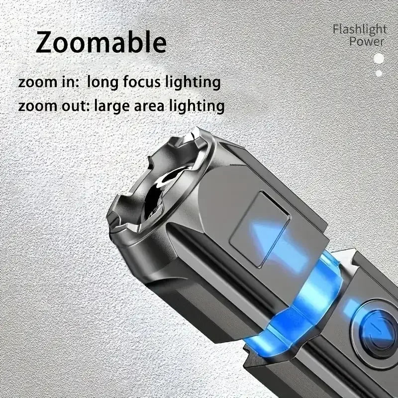 Super Bright LED Flashlight Multi-Functional Rechargeable Torch Zoom 3 Modes Long Shot ABS Waterproof Strong Light For Outdoor