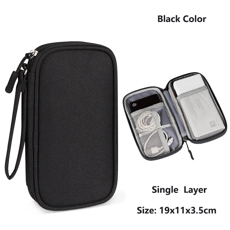 Data Cable Storage Bag Waterproof Travel Organizer Bag Portable Carry Case Double Layers Storage Bag for Cable Cord USB Charger