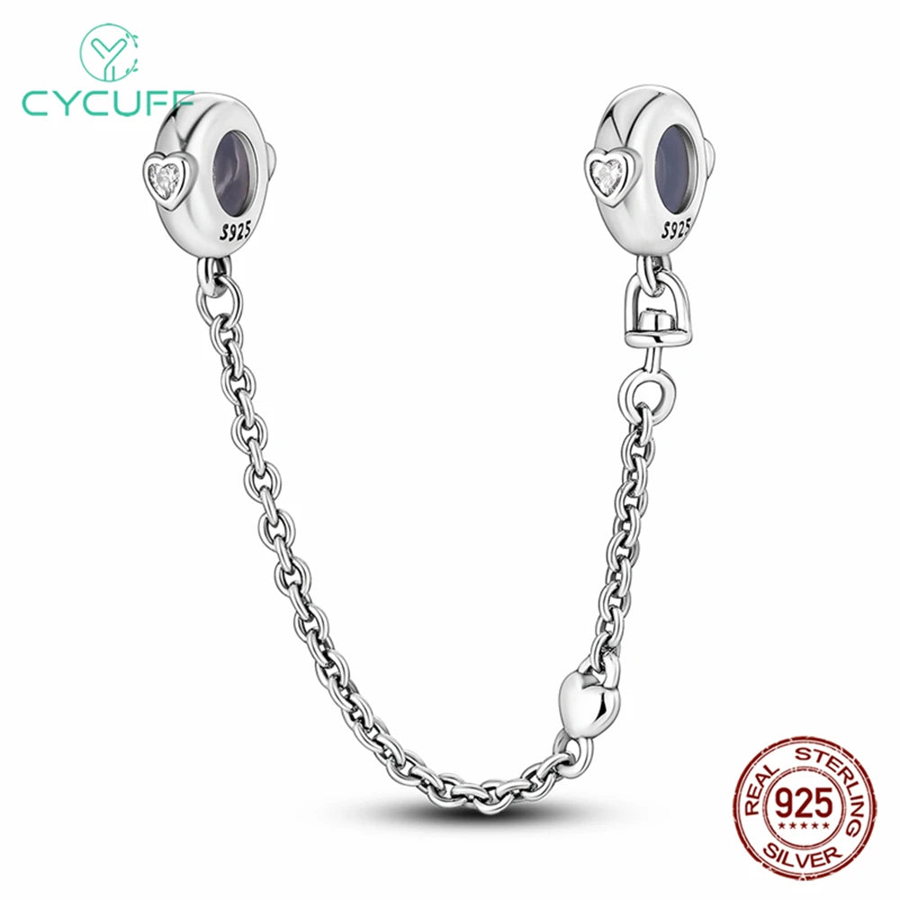 CYCUFF Real 925 Sterling Silver Stars & Moon Sunflower Safety Chains Spacer Beads Charms Fit 925 Original Bracelets DIY Jewelry