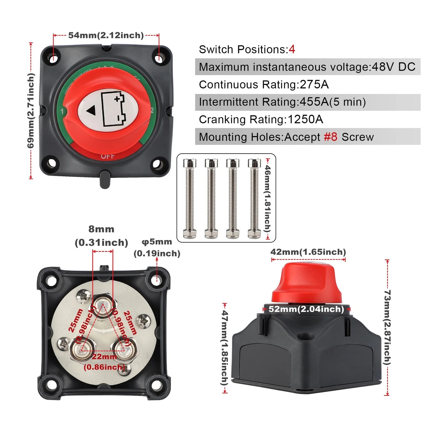 New 12V 24V 2 and 3 Position Power Switch 200A 300A Switch Battery Power Cut Off Kill Switch for Car Vehicle RV Boat Marine car