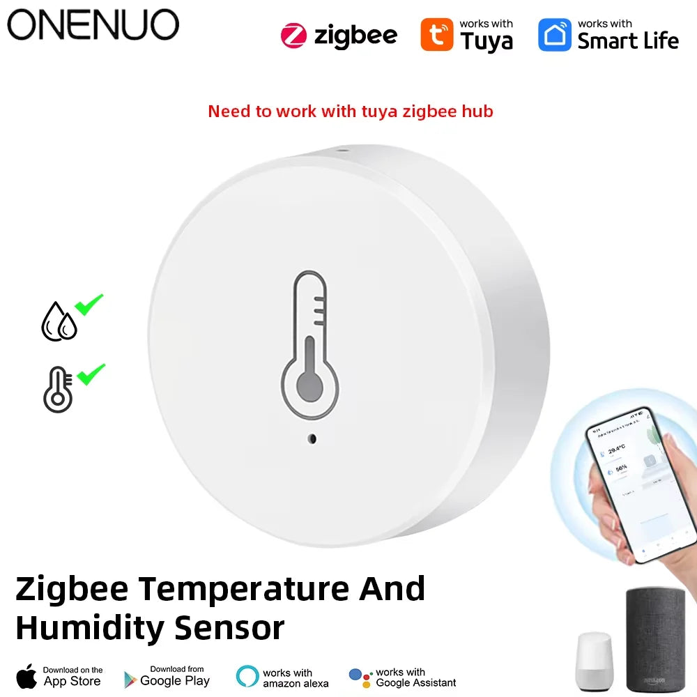 Tuya ZigBee Mini Temperature Humidity Sensor Smart Home Remote Monitor Works with Gateway Alexa Google Home Voice App Control