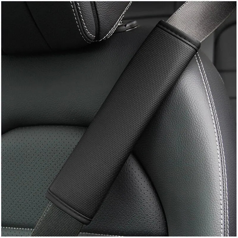 1PCS PU Leather Embossed Car Seat Belt Shoulder Cover Decompression Comfort Car Accessories Safety Belt Protective Cover