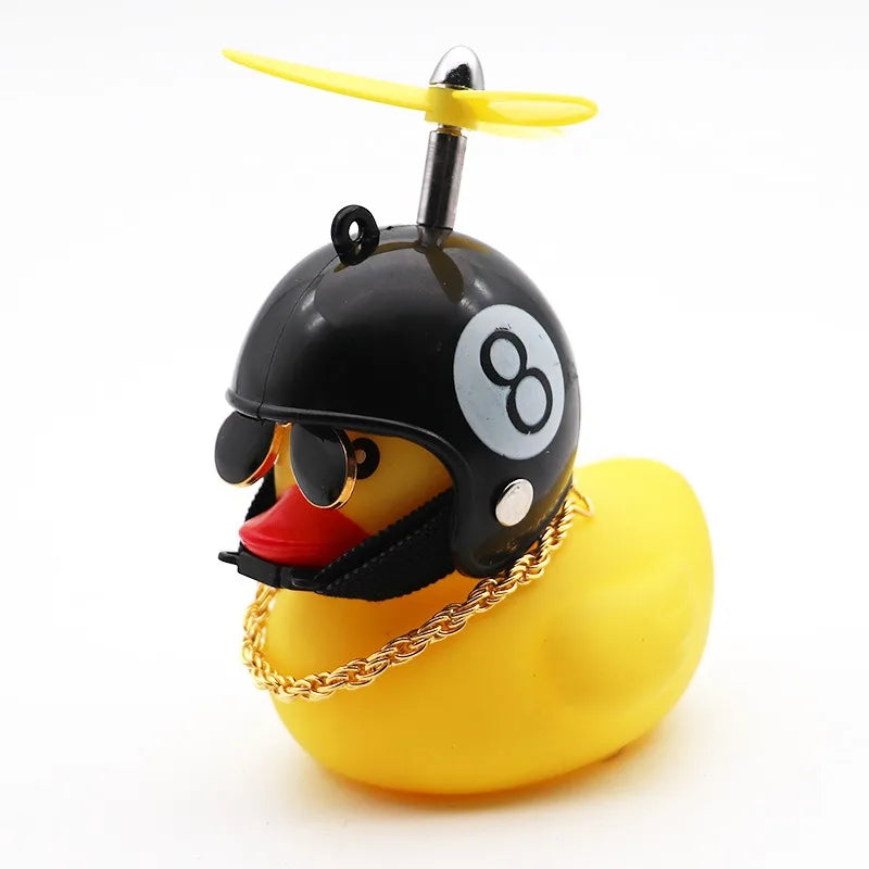 Small Yellow Duck Put A Helmet Sunglasses Propeller Duckling Car Cute Decoration