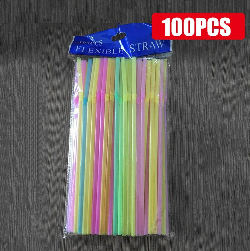 50-1000Pcs Drinking Straws Colorful & Black rietjes Flexible Wedding Party Supplies Drinking Straws Kitchen Wholesale