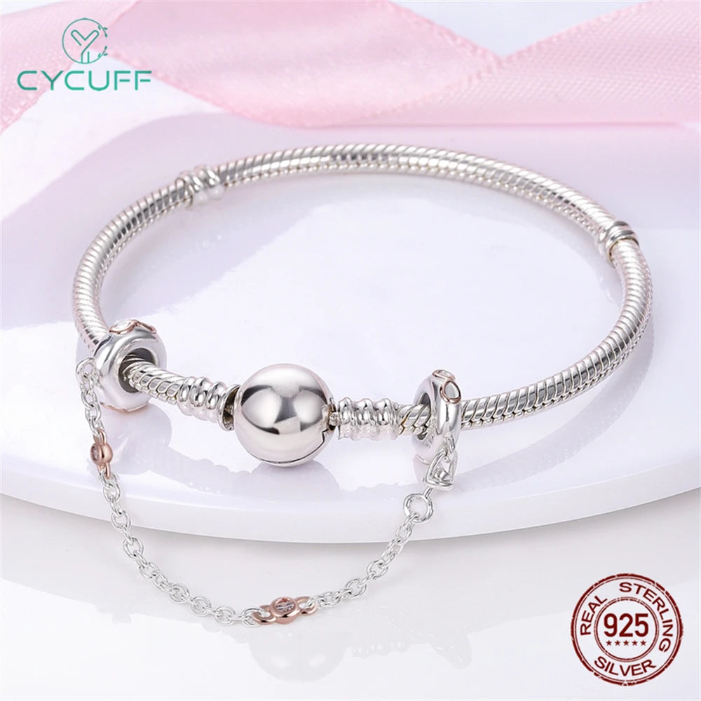 CYCUFF Real 925 Sterling Silver Stars & Moon Sunflower Safety Chains Spacer Beads Charms Fit 925 Original Bracelets DIY Jewelry