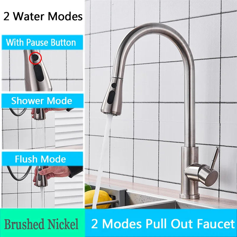 Rozin Black Kitchen Faucet Single Hole Pull Out Spout Kitchen Sink Mixer Tap Stream Sprayer Head Chrome/Black Mixer Tap