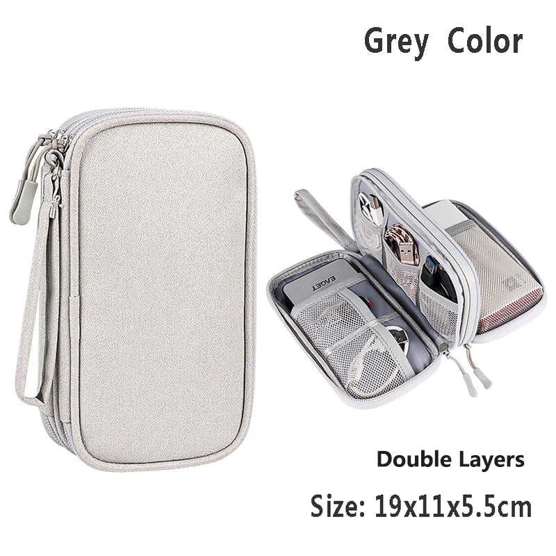 Data Cable Storage Bag Waterproof Travel Organizer Bag Portable Carry Case Double Layers Storage Bag for Cable Cord USB Charger