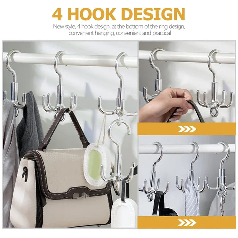 1/2pcs Multifunctional Rotating Clothes Hook Punch Free 4 Claws Rotation Coat Hanger Belt Organizer Scarf Storage Rack Wardrobe