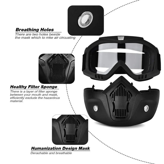 Mortorcycle Face Mask High-definition Goggles with Mouth Filter for Open Face Helmet Motocross Eye Face Protector 1PC