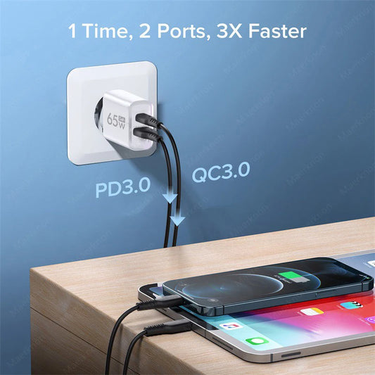 Total 65W GaN USB Type C Charger PD Fast Charging EU/US Plug Wall Charger For iPhone Xiaomi Samsung Mobile Phone Charger Adapter