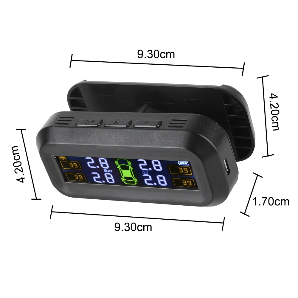 Tire Pressure Monitoring System With 4 External Sensors Temperature Warning Digital Manomet Car Tyre Pressure Monitor Solar TPMS