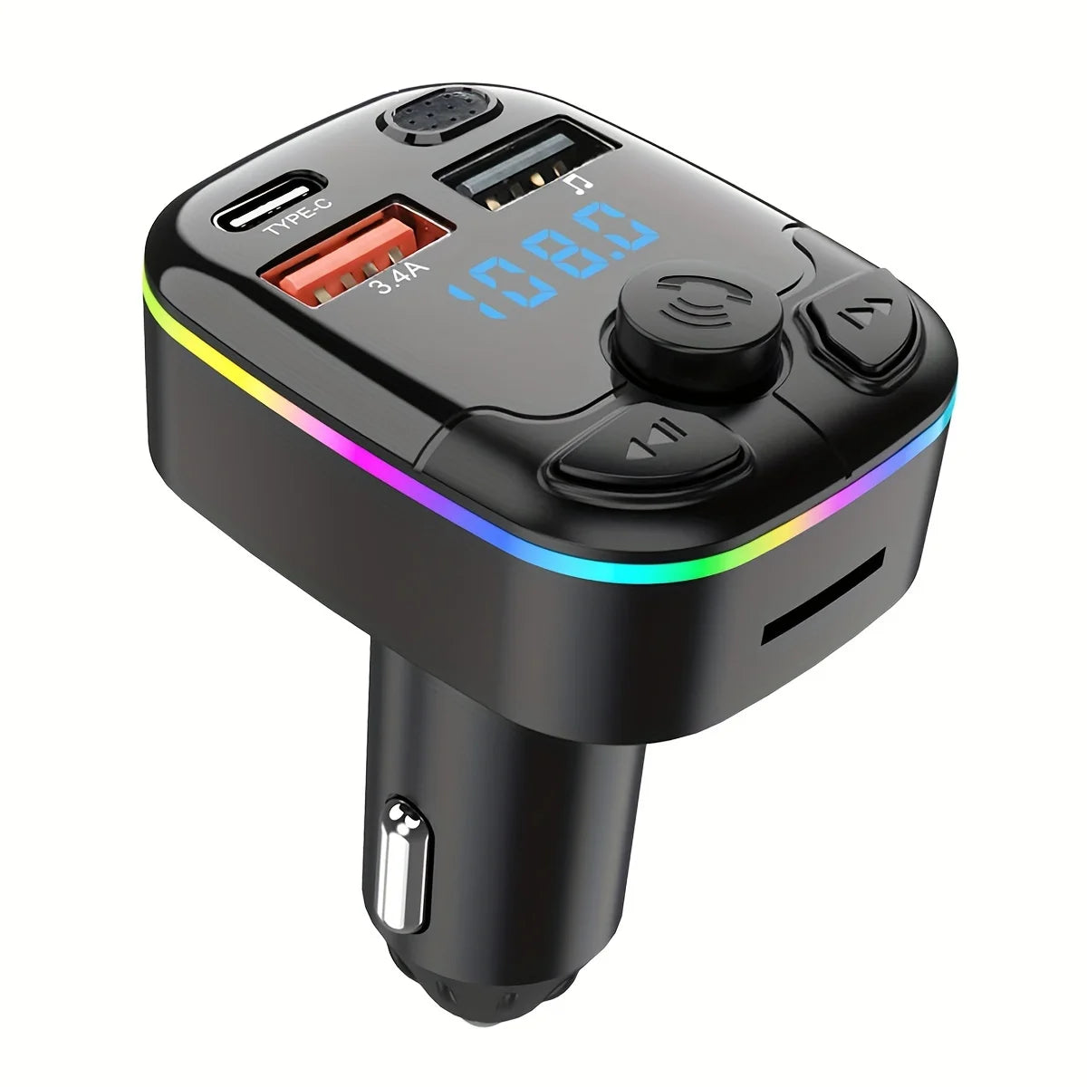 1pc Bluetooth 5.0 Car FM Transmitter PD Type-C Dual USB Ambient Player MP3 Charger Type-C Wireless Light 18W Handsfree PD QC3.0