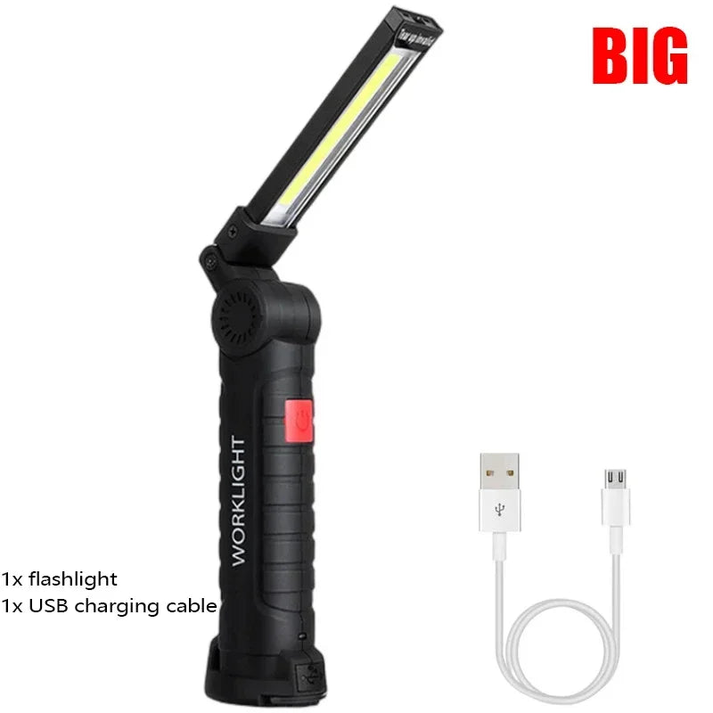 New Portable COB LED Flashlight USB Rechargeable Work Light Magnetic Lanterna Hanging Lamp with Built-in Battery Camping Torch