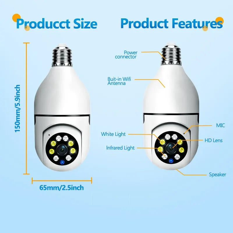 5G Bulb E27 Surveillance Camera Full Color Night Vision Automatic Human Tracking Zoom Indoor Security Monitor Wifi Camera