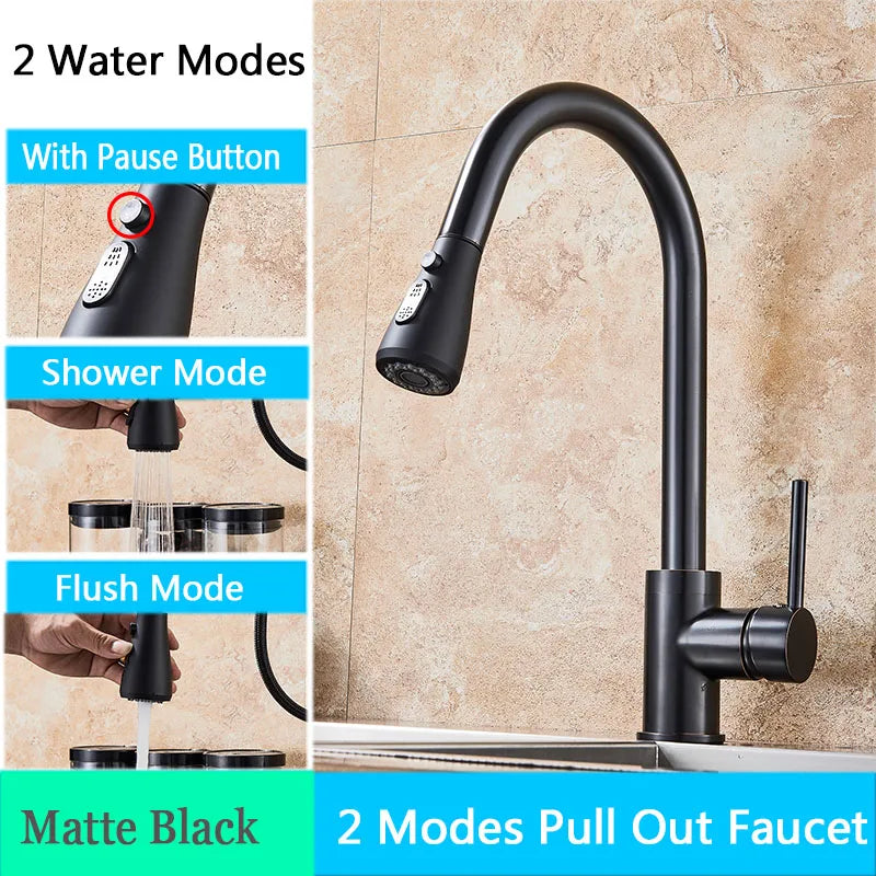 Rozin Black Kitchen Faucet Single Hole Pull Out Spout Kitchen Sink Mixer Tap Stream Sprayer Head Chrome/Black Mixer Tap