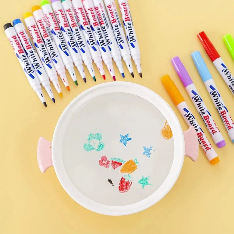 8/12 Colors Magical Water Floating Student Painting Brush Whiteboard Markers Pen Suspension Kids Educational Painting Pen Toys