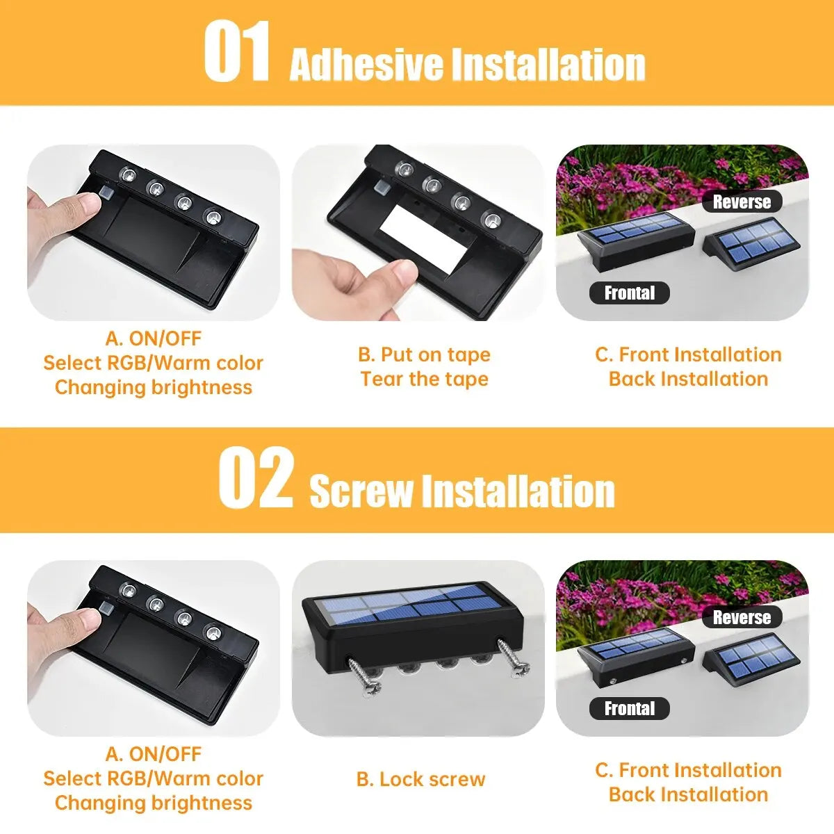 Solar Fence Lights Outdoor Waterproof RGB Color Changing/Warm White LED Solar Step Lights Outdoor Wall Lights IP65 Waterproof