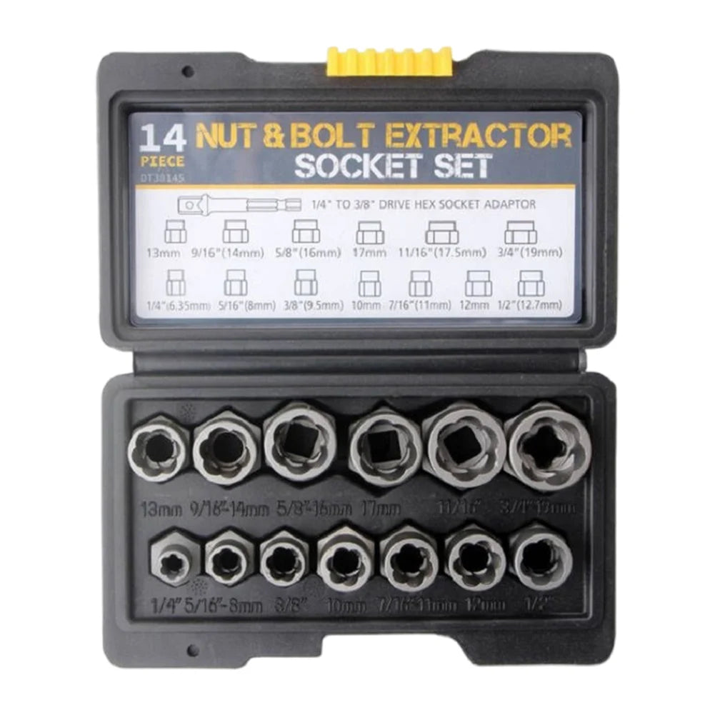 14 Pieces Damaged Bolt Removal Tool Bolt Extractor Tool Set with Storage Case Damaged Bolt Nut Remover Extractor Socket Tool