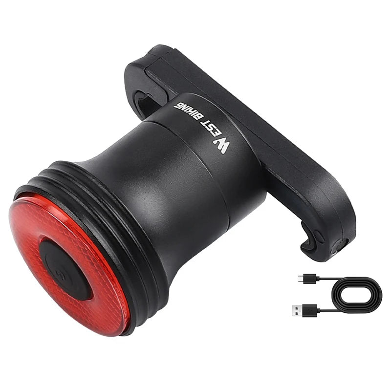 WEST BIKING Bike Tail Light Smart Sensing MTB Road Bike Rear Light  IPX6 Waterproof Type-C Charging Taillight Cycling Accessory