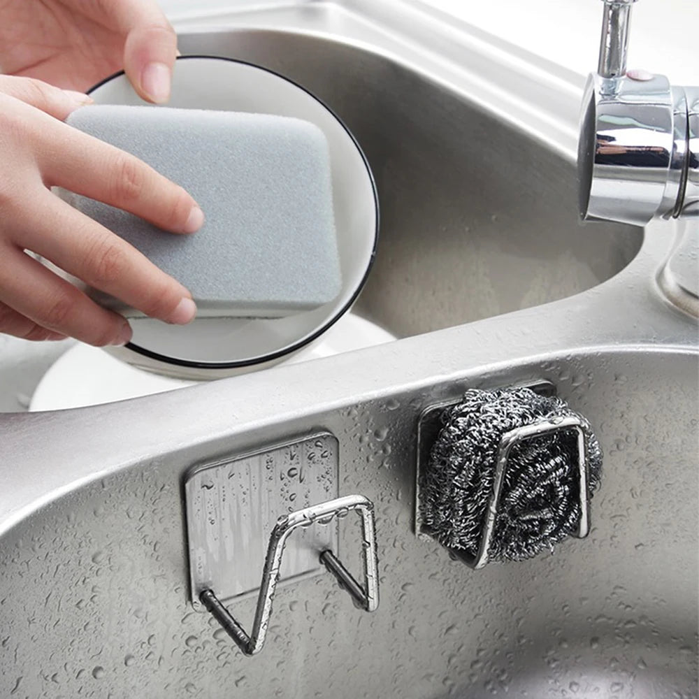 2pcs of stainless steel storage rack sink sponge rack for sponge steel wire balls drainage paste sink inner wall kitchen supplie