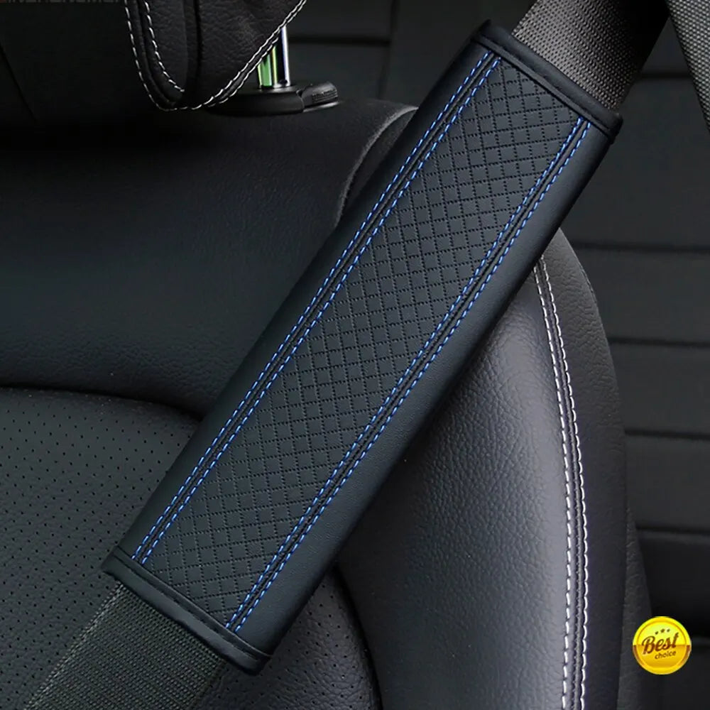 1PCS PU Leather Embossed Car Seat Belt Shoulder Cover Decompression Comfort Car Accessories Safety Belt Protective Cover