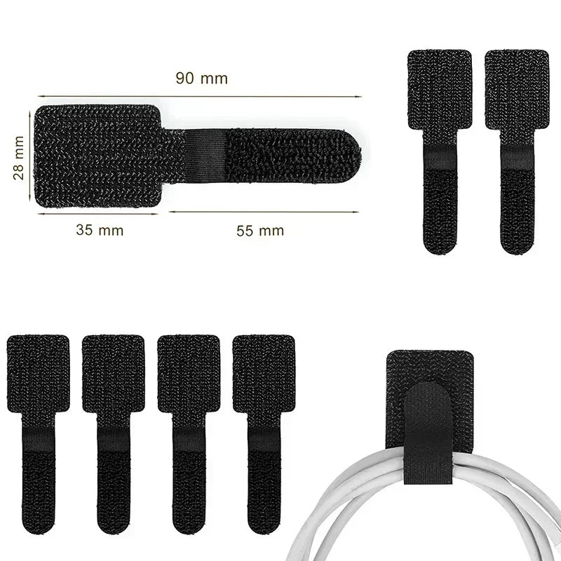 5/100Pcs Reusable Cable Organizer Desk Wire Winder Cable Tie Organizer Self Adhesive Cord Rope Holders Cord Protection Straps