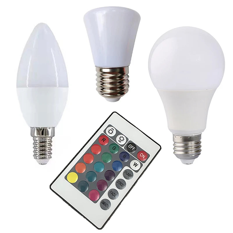 16 Colors RGB Bulb LED Multicolor Bulb E27 Base 220V Household Lighting Dimmable 24 Key Remote Control Atmosphere Neon Light