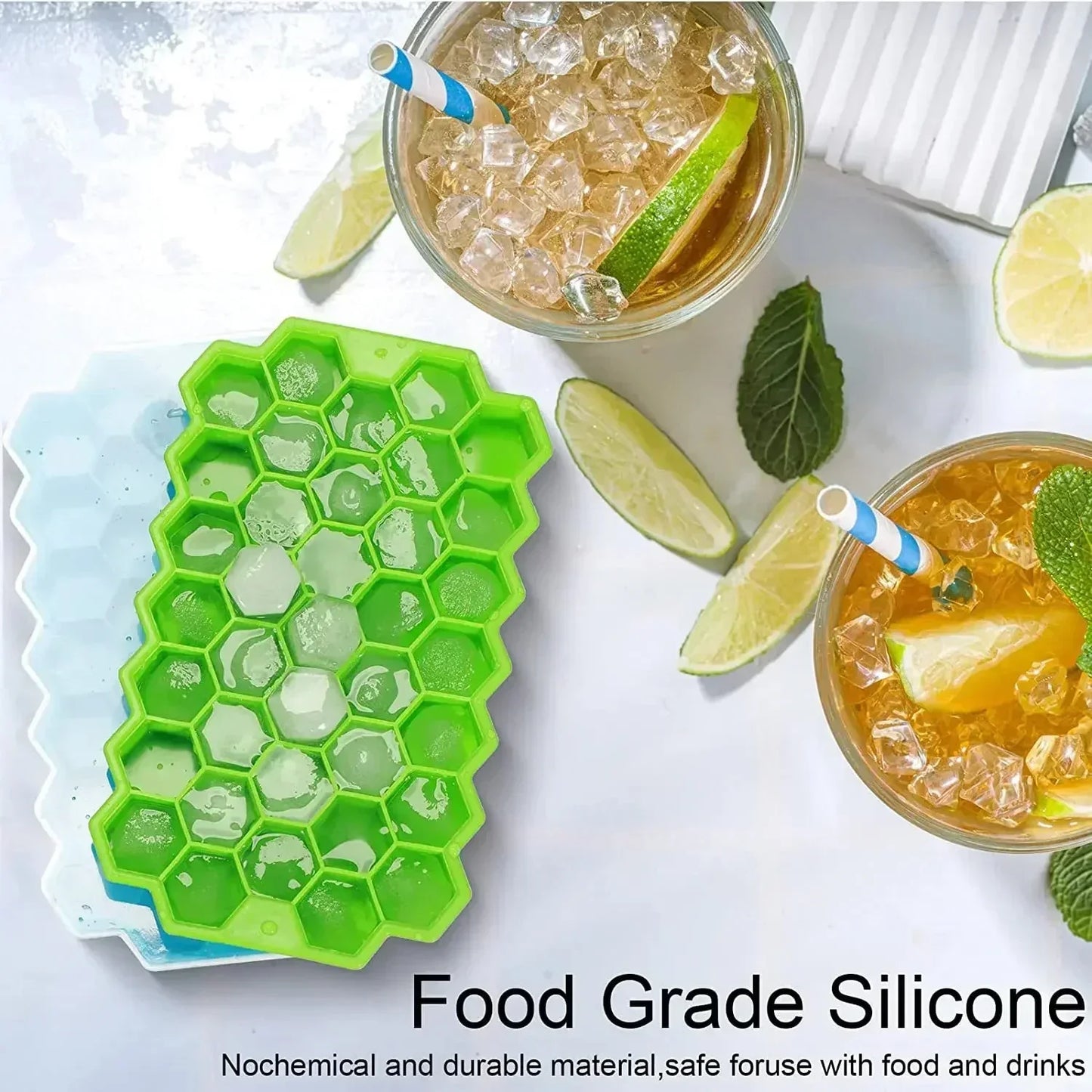 37-grid Silicone Ice Cube Mold with Cover Cellular Mesh Stackable DIY Ice Mold Reusable Food Grade Kitchen Utensils