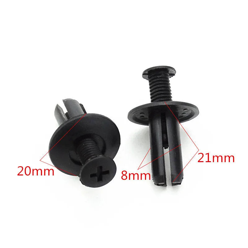 50pcs Car 8mm Hole Plastic Rivets Fastener Push Clip Black Auto Vehicle Door Trim Panel Retainer Fastener Car Accessory Voiture