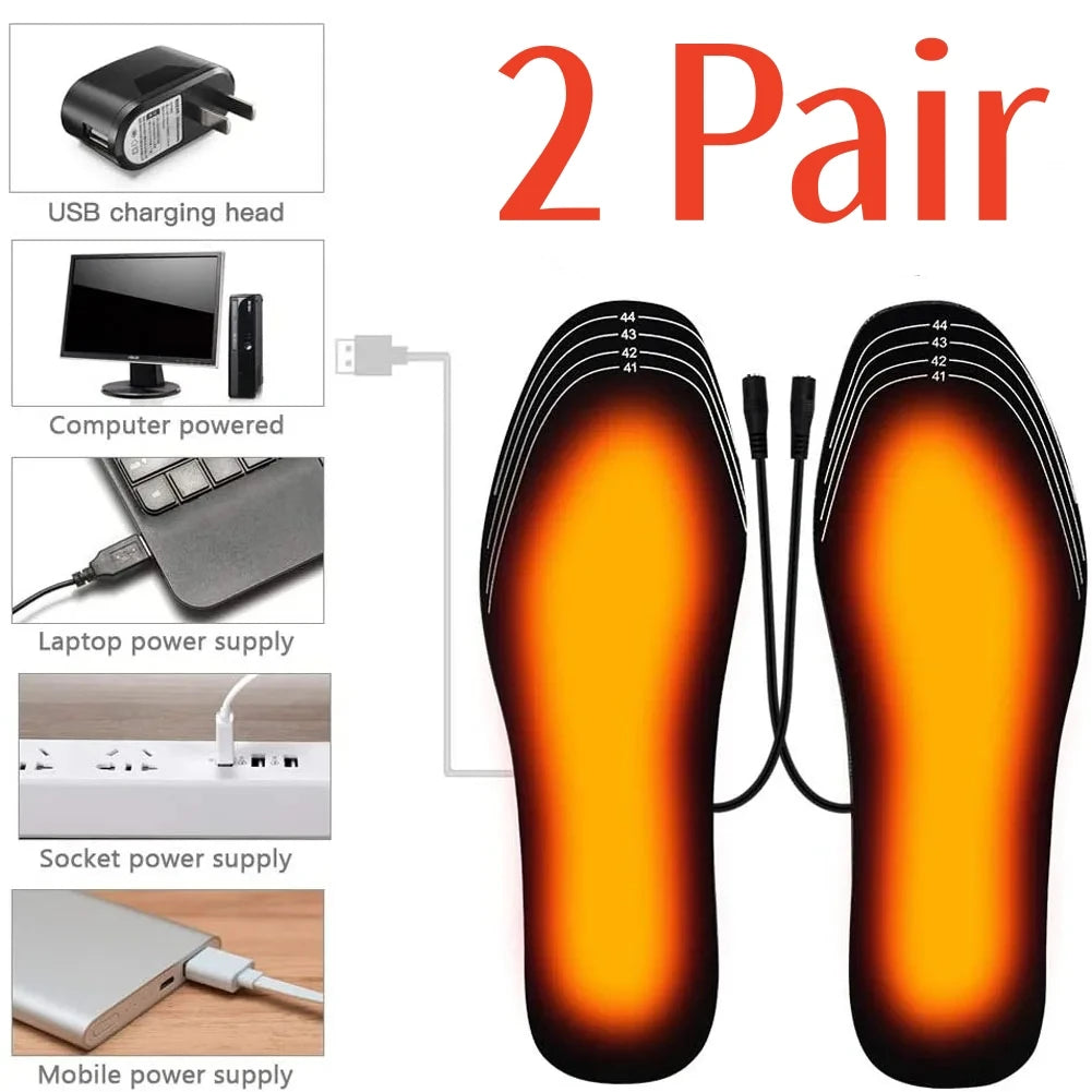 2/1 Pair USB Heated Shoe Insoles Electric Foot Warming Pad Feet Warmer Sock Pad Mat Winter Outdoor Sports Heating Insole Warm