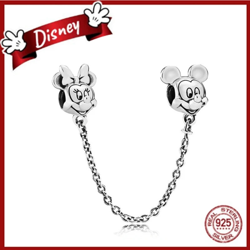 925 Sterling Silver Collection Minnie Safty chain Alice Stitch Charm Beads Suitable For Pandora Bracelets Jewelry Making