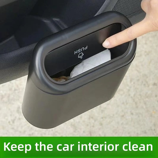 1L Portable Car Debris Box Hanging Mini Car Trash Can ABS Square Pressing Trash Bin Auto Interior Storage Bin Accessories