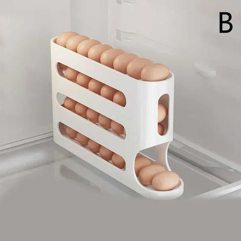 4 Layers Automatic Rolling Egg Holder Rack Fridge Egg Storage Box Container Kitchen Refrigerator Egg Dispenser Fridge Organizer