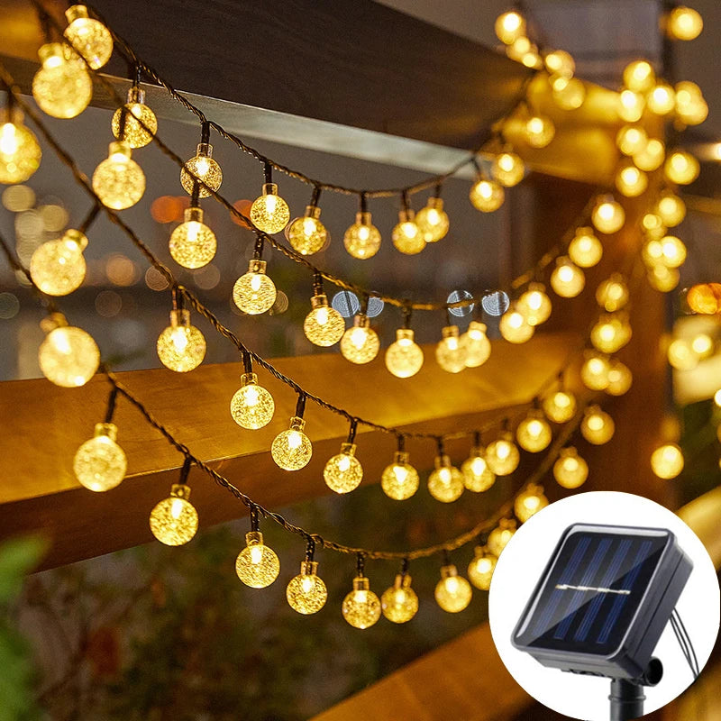 Solar Crystal Globe LED String Lights 60 LED 8 Lighting Modes IP65 Fairy Light Christmas Garland For Garden Party Decor 1pc/2pcs