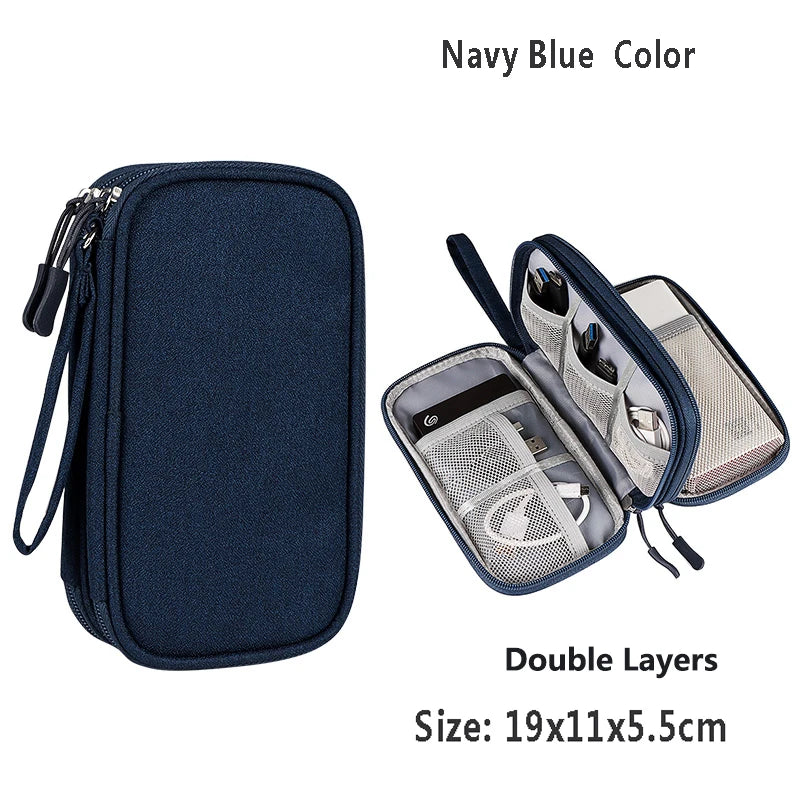 Data Cable Storage Bag Waterproof Travel Organizer Bag Portable Carry Case Double Layers Storage Bag for Cable Cord USB Charger