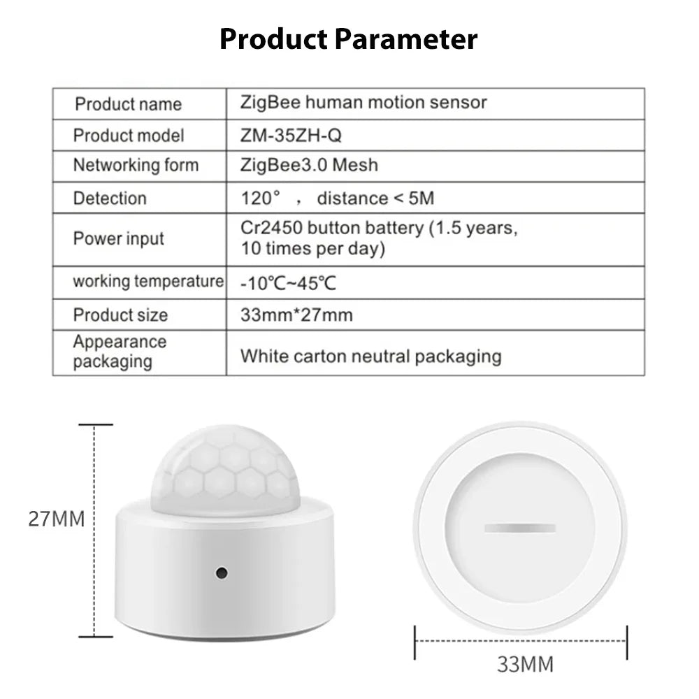 Tuya Zigbee Human Motion Sensor Smart Home Mini PIR Motion Sensor Infrared Detector Security Smart Life Works With Alexa Gateway