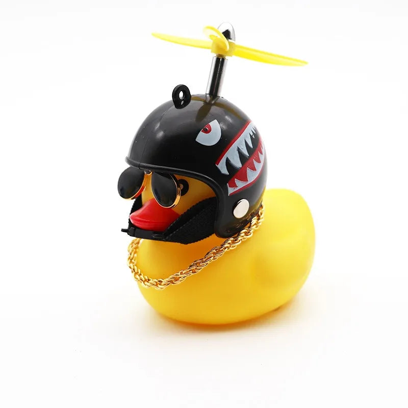 Small Yellow Duck Put A Helmet Sunglasses Propeller Duckling Car Cute Decoration