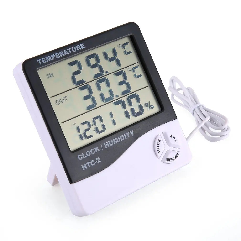 HTC-1 HTC-2 LCD Electronic Digital Temperature Humidity Meter Household Electronic Thermohygrometer Weather Station With Clock