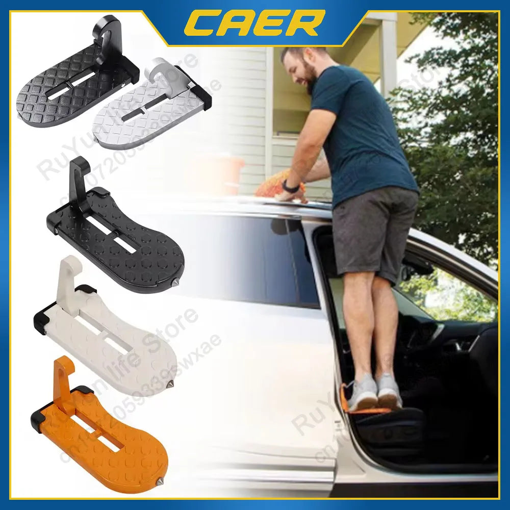 CAER Foldable Car Roof Rack Step Car Door Step Universal Latch Hook Auxiliary Walking Foot Pedal Aluminium Alloy Safety Hammer