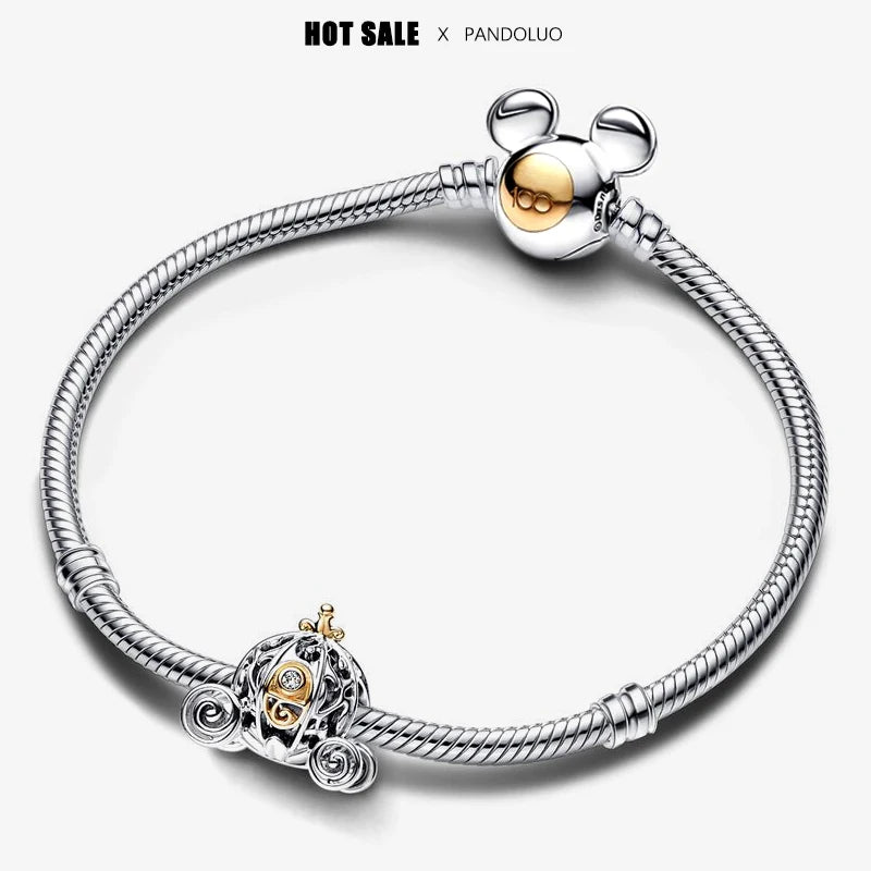 Disney 100th Anniversary Cinderella's Enchanted Carriage Lab-grown Diamond Charm Fits Pandora Bracelet Women 925 Silver Jewelry