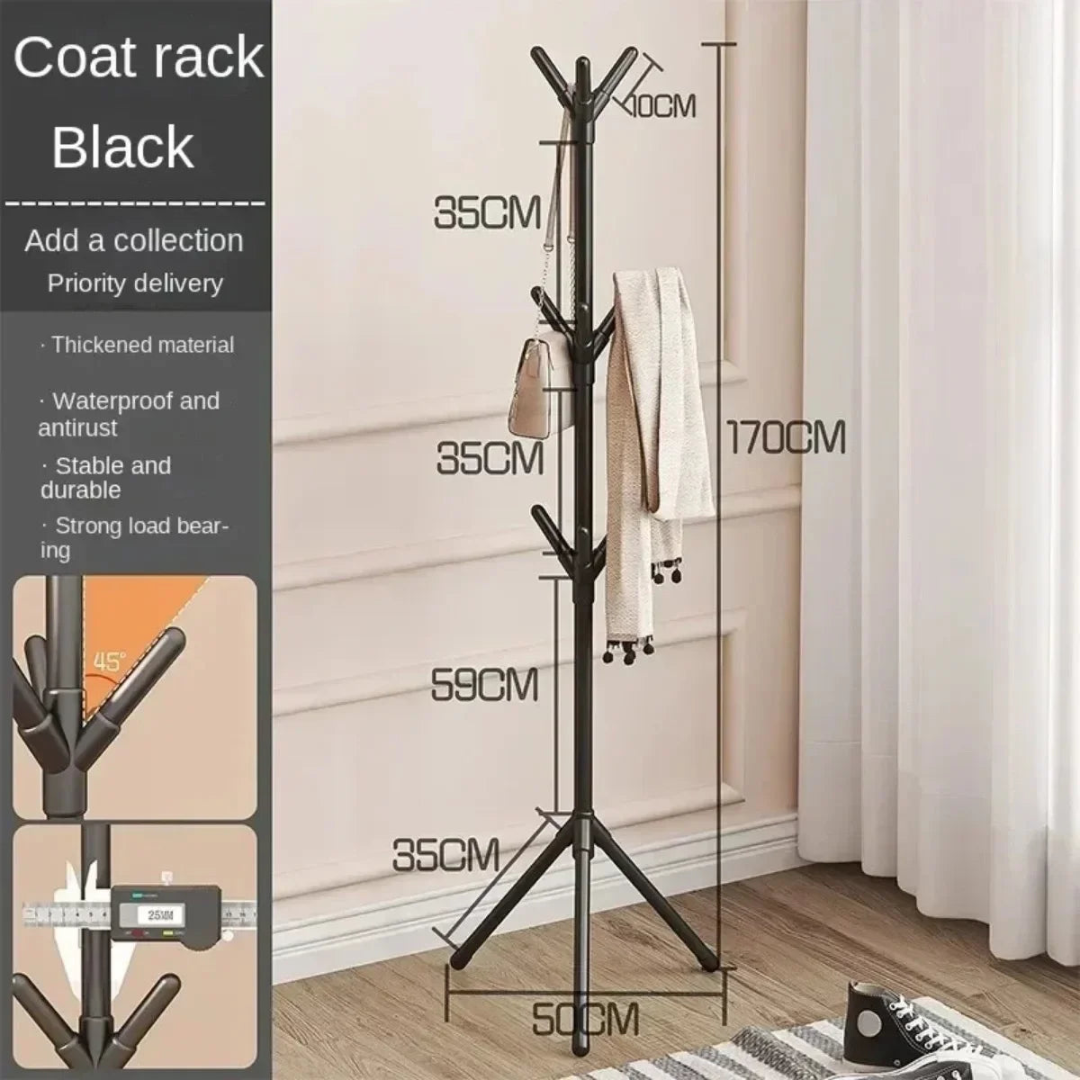 Clothes and Hats Rack Floor To Floor Bedroom Coat Hook Bedroom Vertical Tree Branch Shape Holder Hat Scarf Handbag Storage Hange