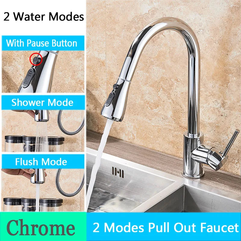 Rozin Black Kitchen Faucet Single Hole Pull Out Spout Kitchen Sink Mixer Tap Stream Sprayer Head Chrome/Black Mixer Tap